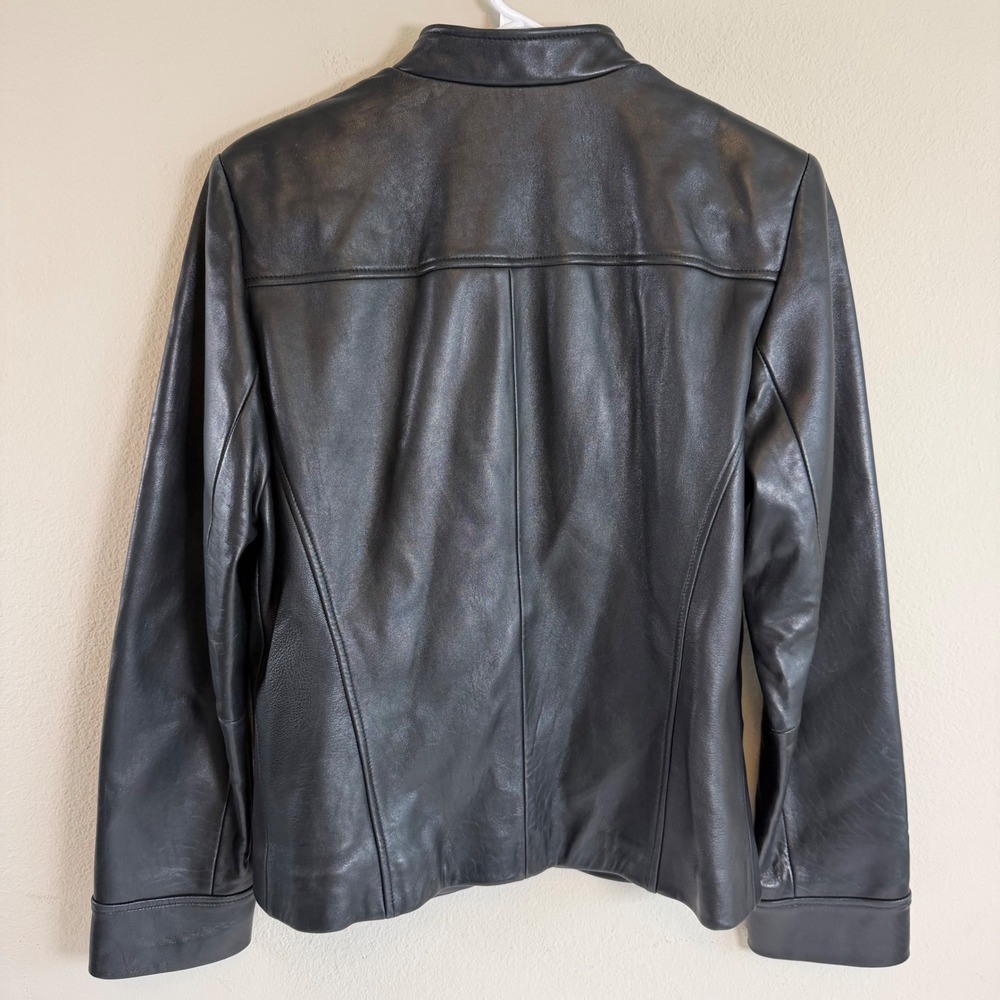 Genuine Leather Jacket Black M Moto Minimalist Biker Classic - Picture 2 of 10